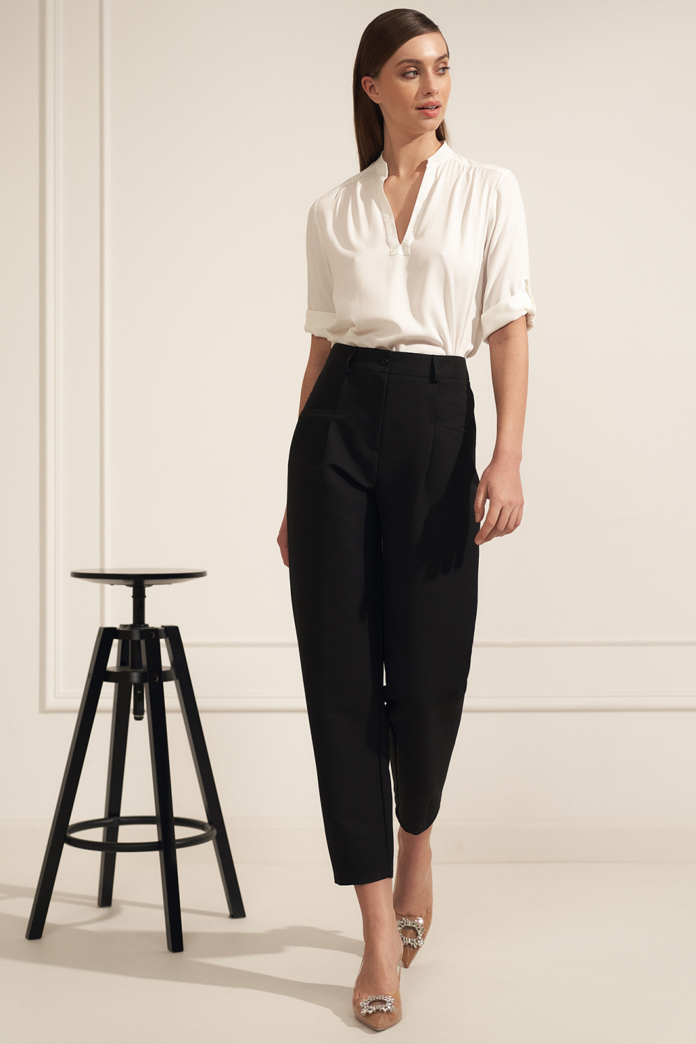 Viscose ecru blouse with rolled sleeves B184 Ecru - Nife – vue 2