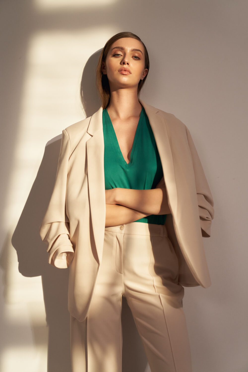 Beige collarless blazer Z58 Beige - Nife – vue 2