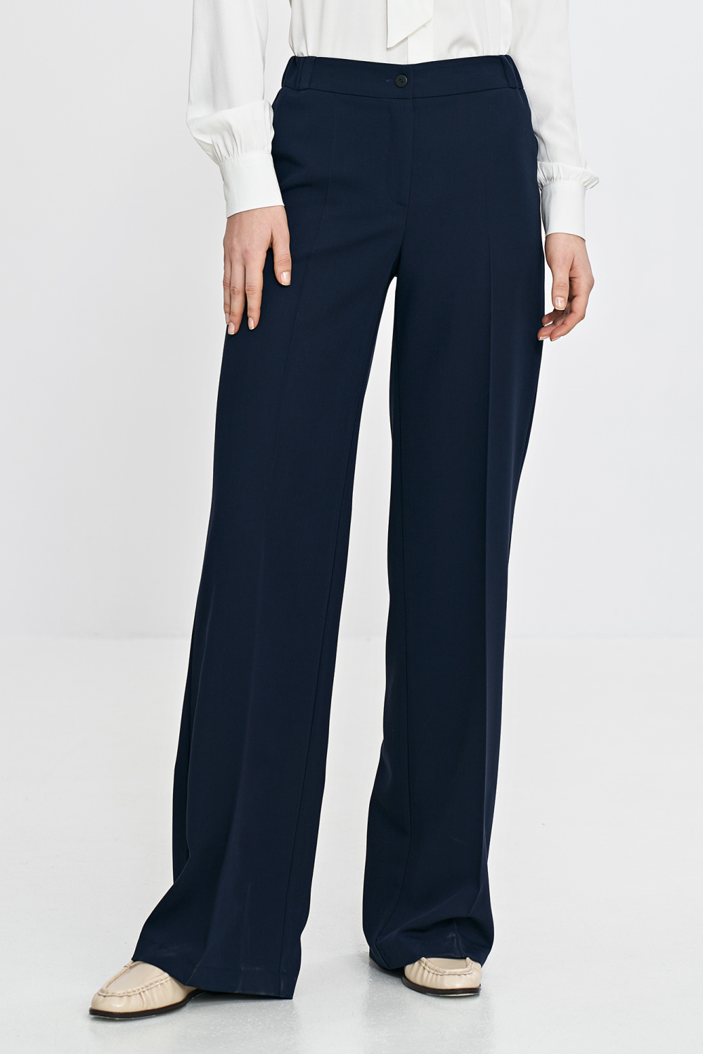 Spodnie wide leg z gumą w pasie SD113 Navy - Nife