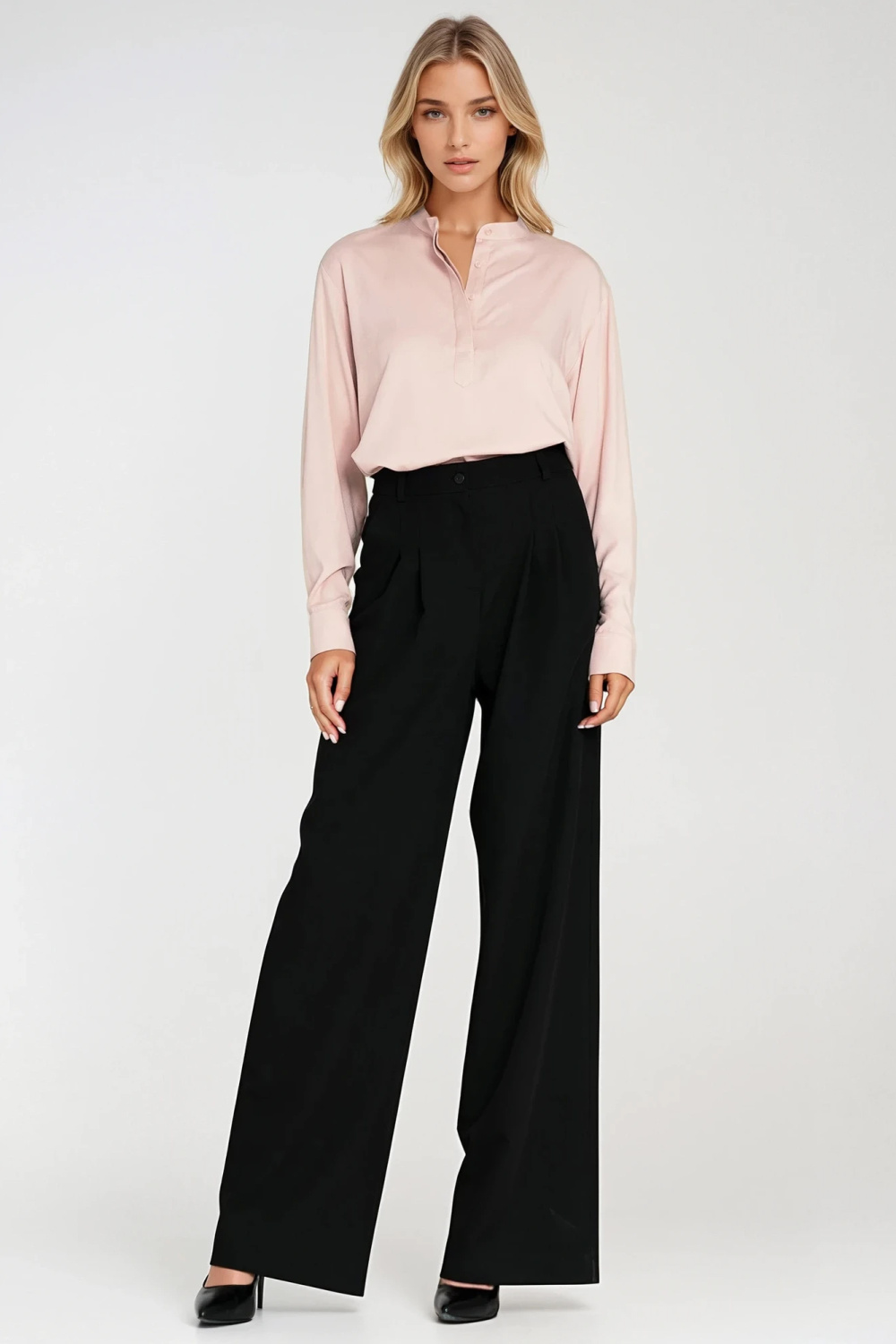 Viscose polo blouse with stand-up collar B194 Beige - Nife