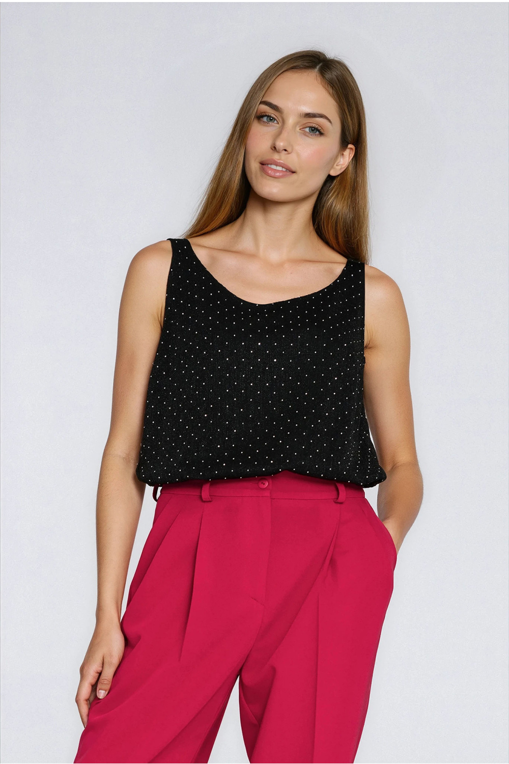 Knitted top with sparkling rhinestones B217 Silver/Black - Nife – vue 2