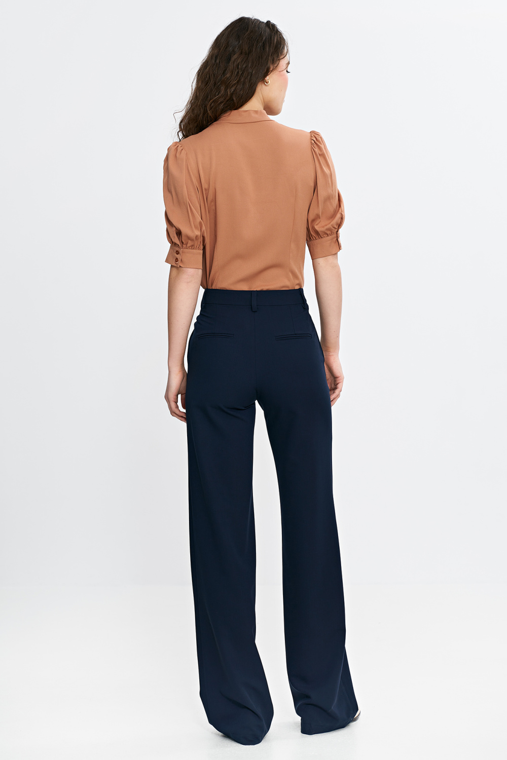 Spodnie bootcut z krytym guzikiem SD110 Navy - Nife