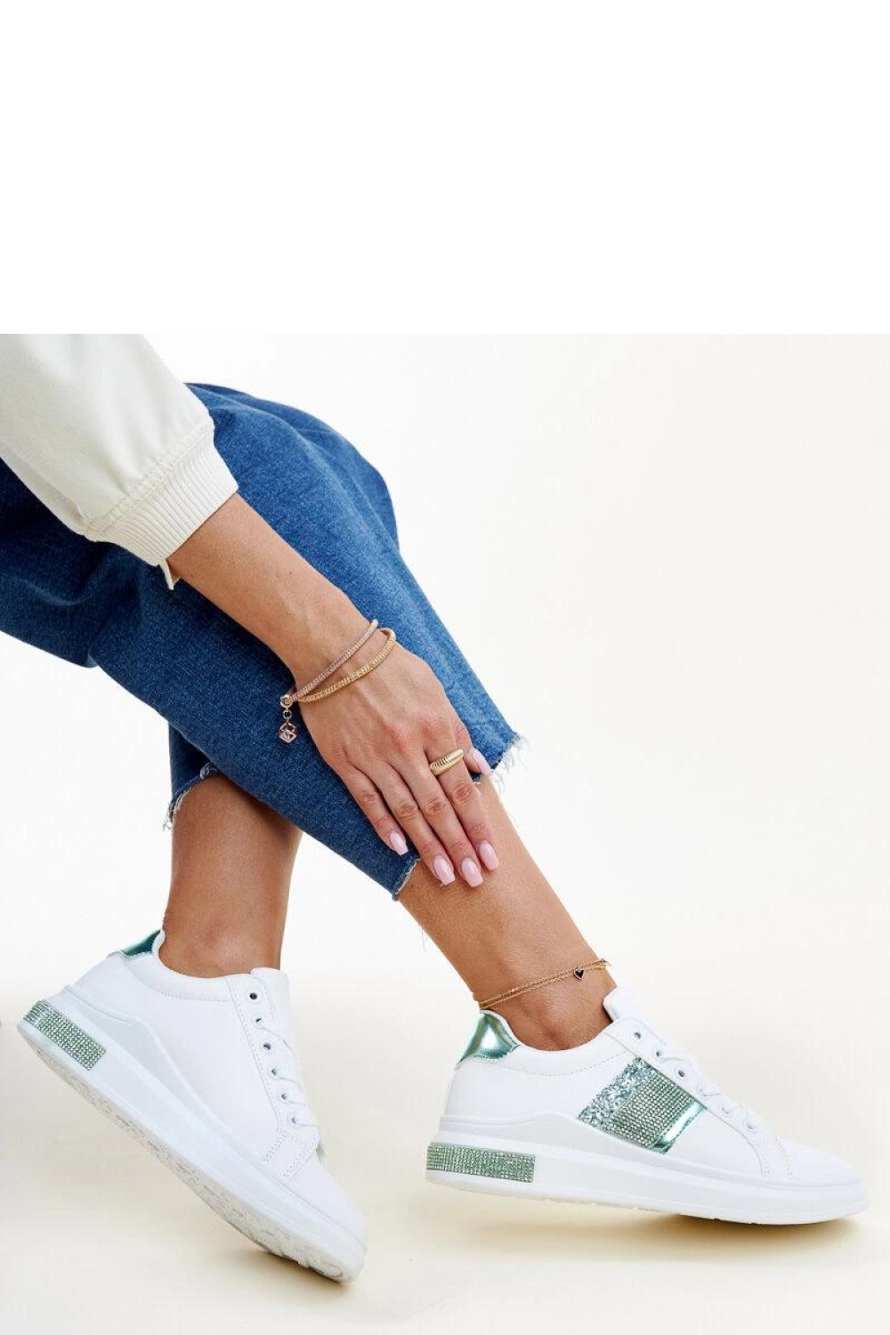 White and green rhinestone sneakers Giulia - Solea