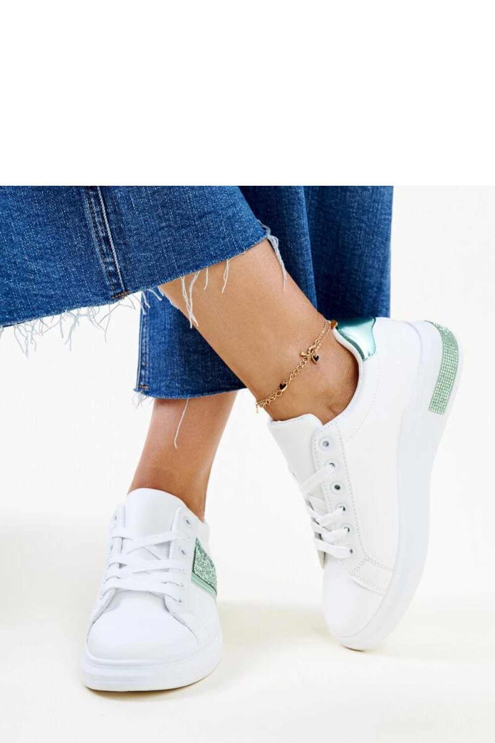 White and green rhinestone sneakers Giulia - Solea