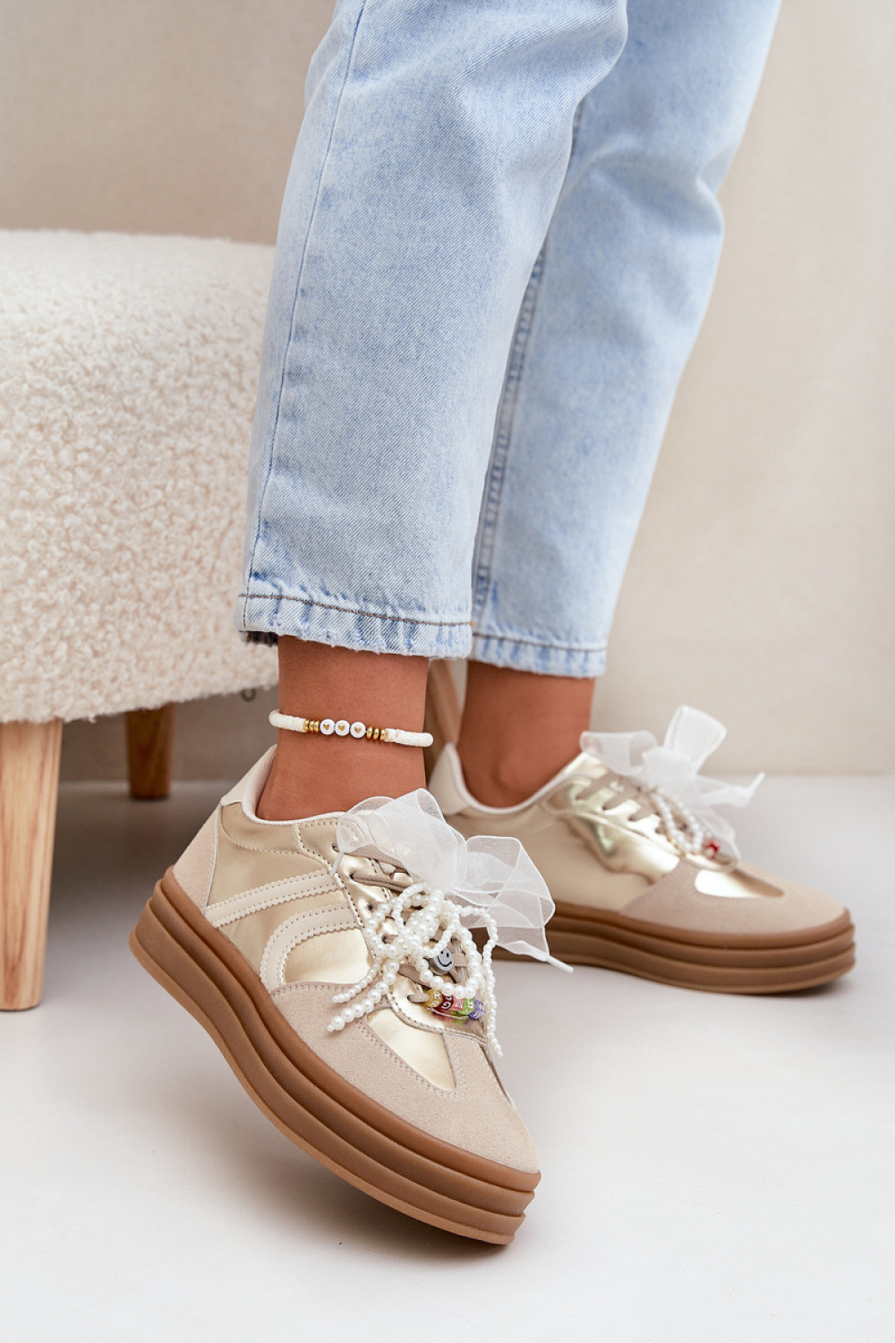 Vinness C3033 Beige/Gold Sneakers - Step in style